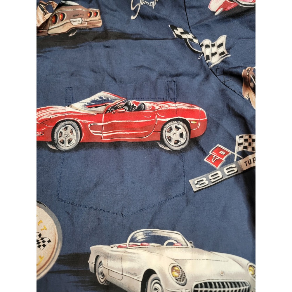 Paradise Found Corvette Hawaiian Shirt Mens L‎ Navy Blue Excellent GM Stingray - Picture 6 of 8